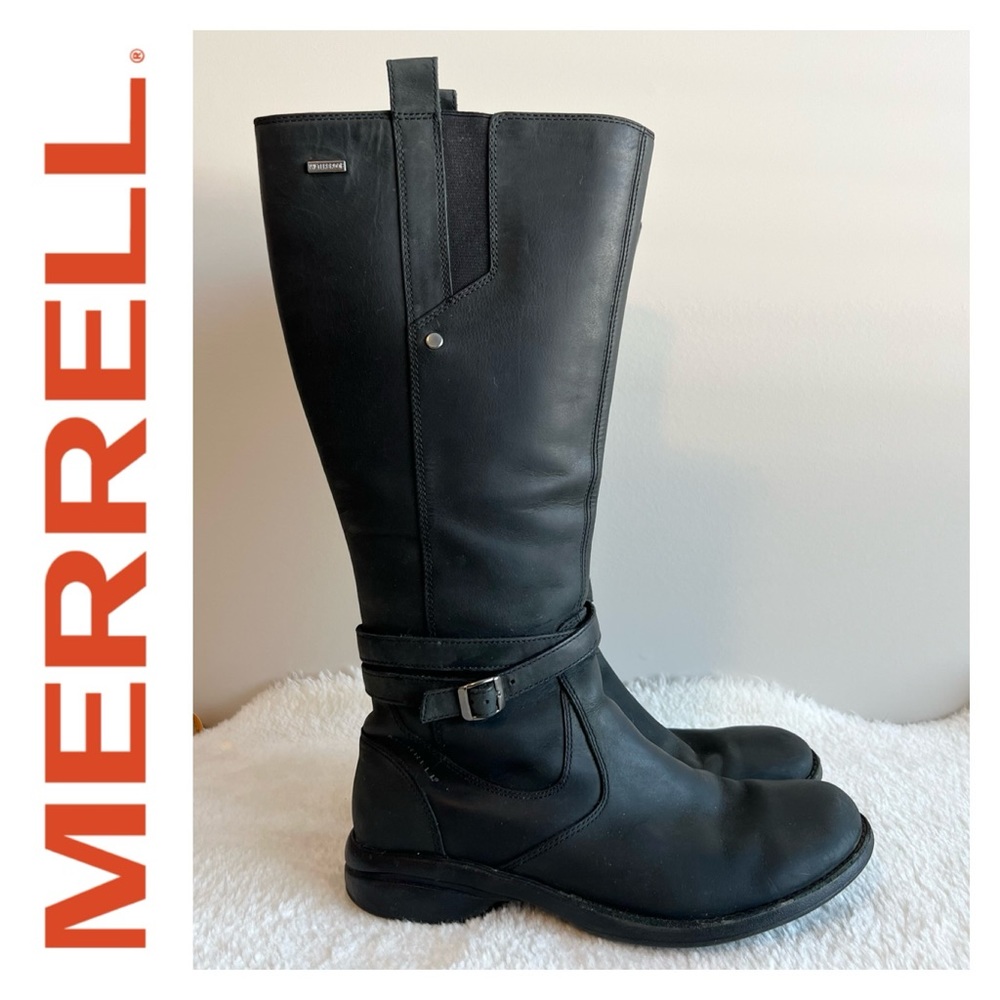 MERRELL Black Leather Knee High Winter Snow Boots Size 8.5